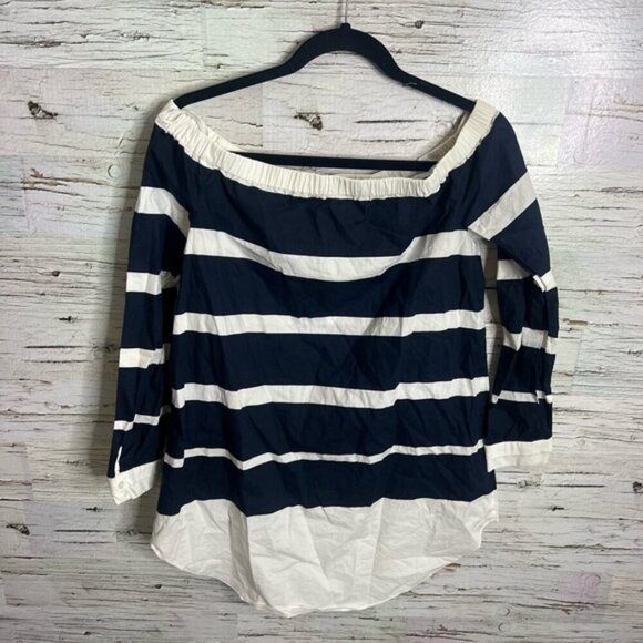 Derek Lam 10 Cosby Off the Shoulder blue white striped size 6 - Picture 8 of 9